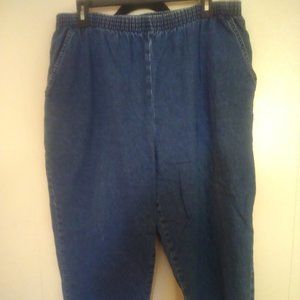 Blue jean capris with stretch waist band